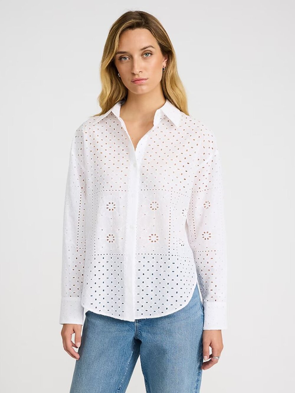 π€ NWT Express White Eyelet Oversized Button Down Shirt XL - Picture 3 of 6